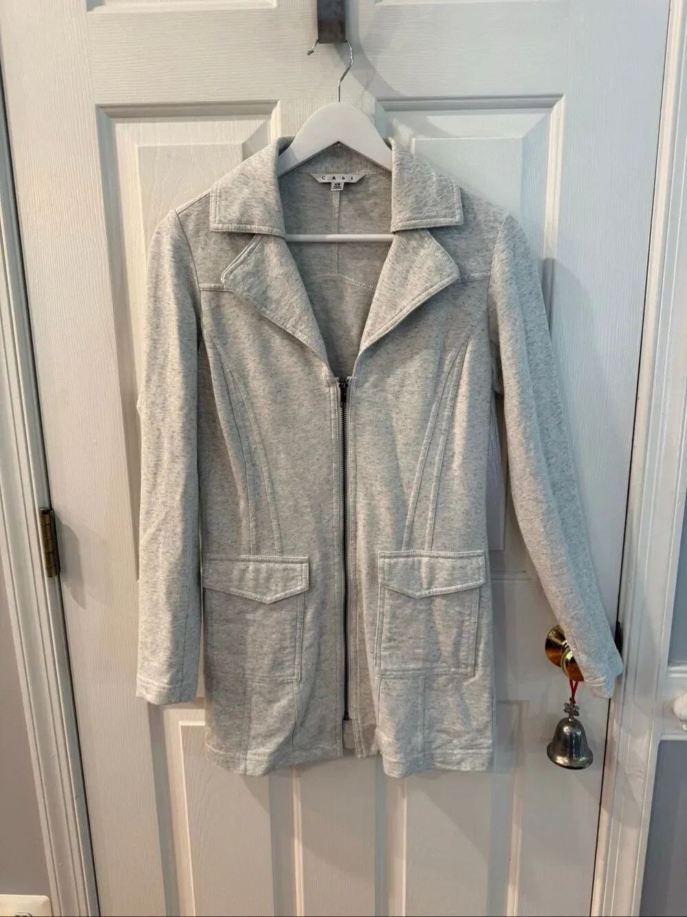 CAbi Space Dye Gray Zip Up Long Sweatshirt Jacket sz XS EUC